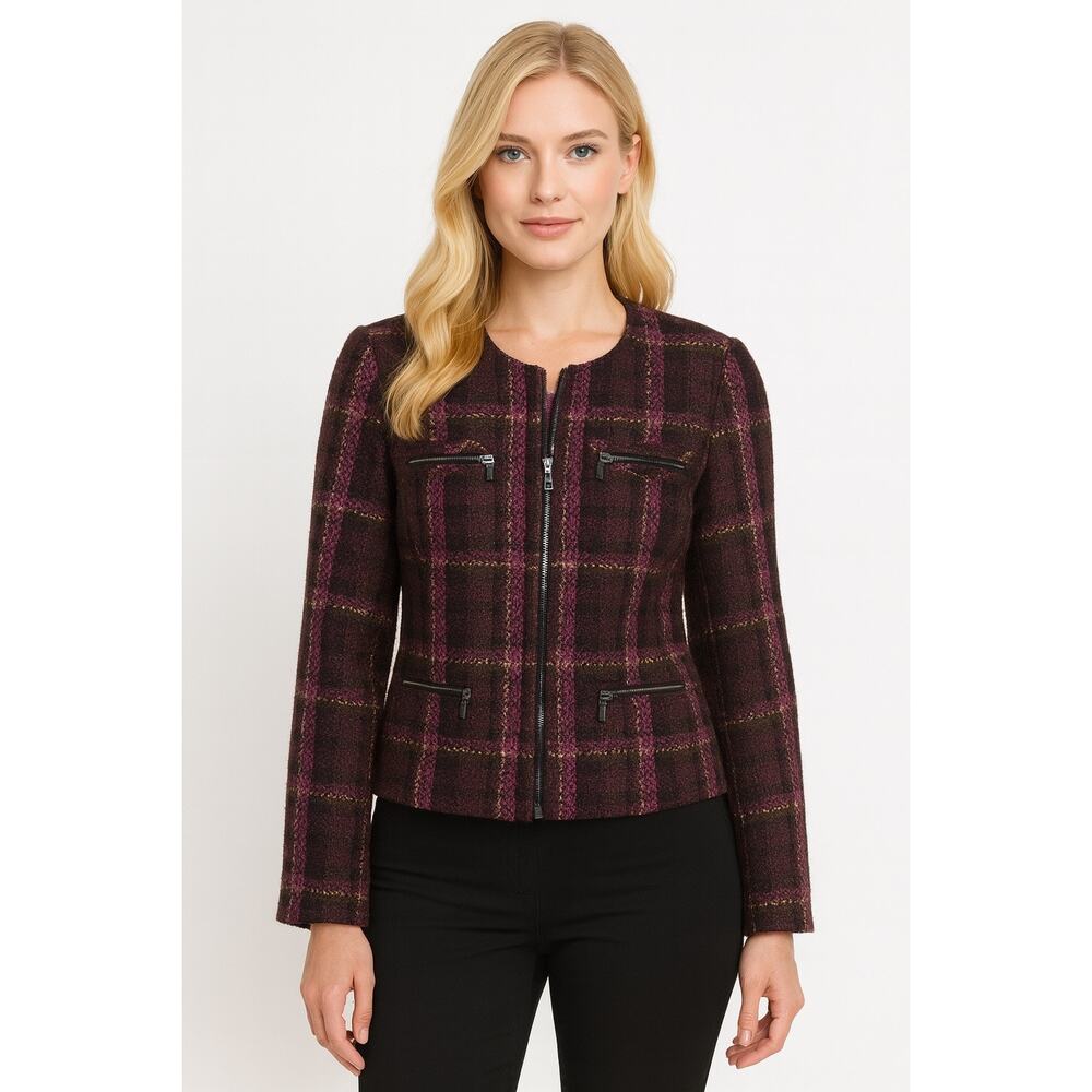 Chadwick’s Boucle Plaid Jacket with Zipper Detail Size 14